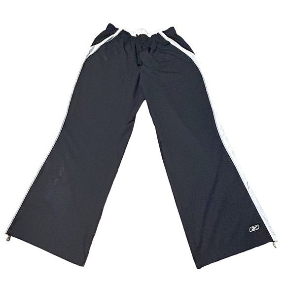 Reebok XL Nylon Track Pants Zip Cuff Black White Athletic - Picture 2 of 13